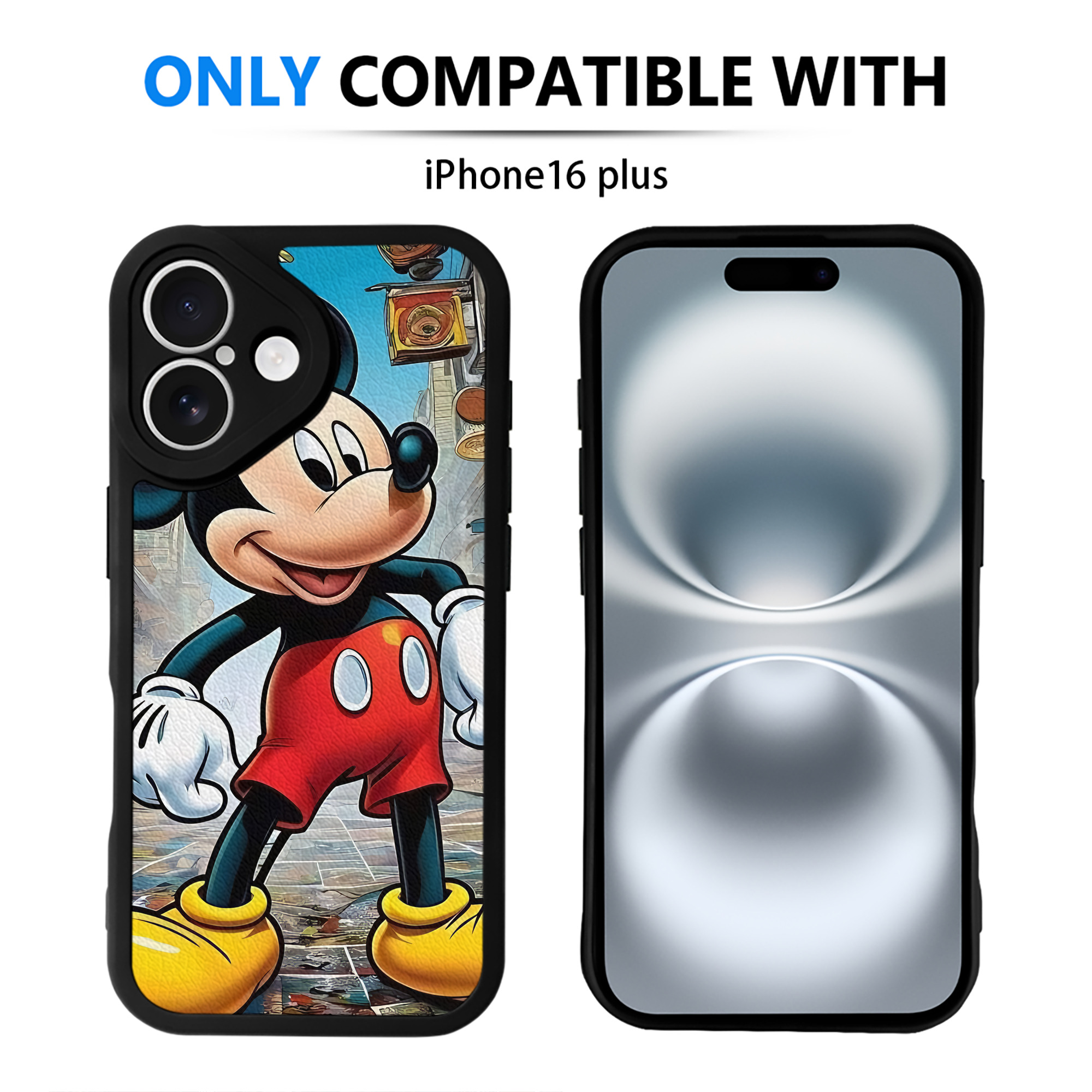 （画像用） ミッキーマウス Mickey Mouse 【iPhone 16シリーズ対応】シリコンスマホケース（レザー調） 材質：シリコン